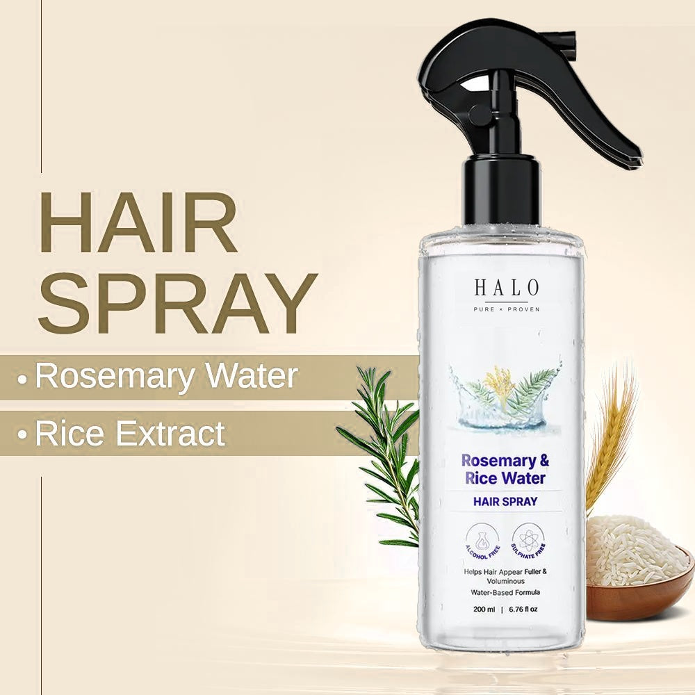 Hair spray with rosemary water and rice extract